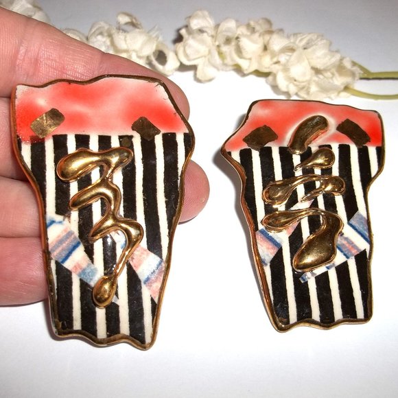 Vintage Jewelry - Vintage Earring, Earring, Orange Earring, Vintage Earring Porcelain Earring D418